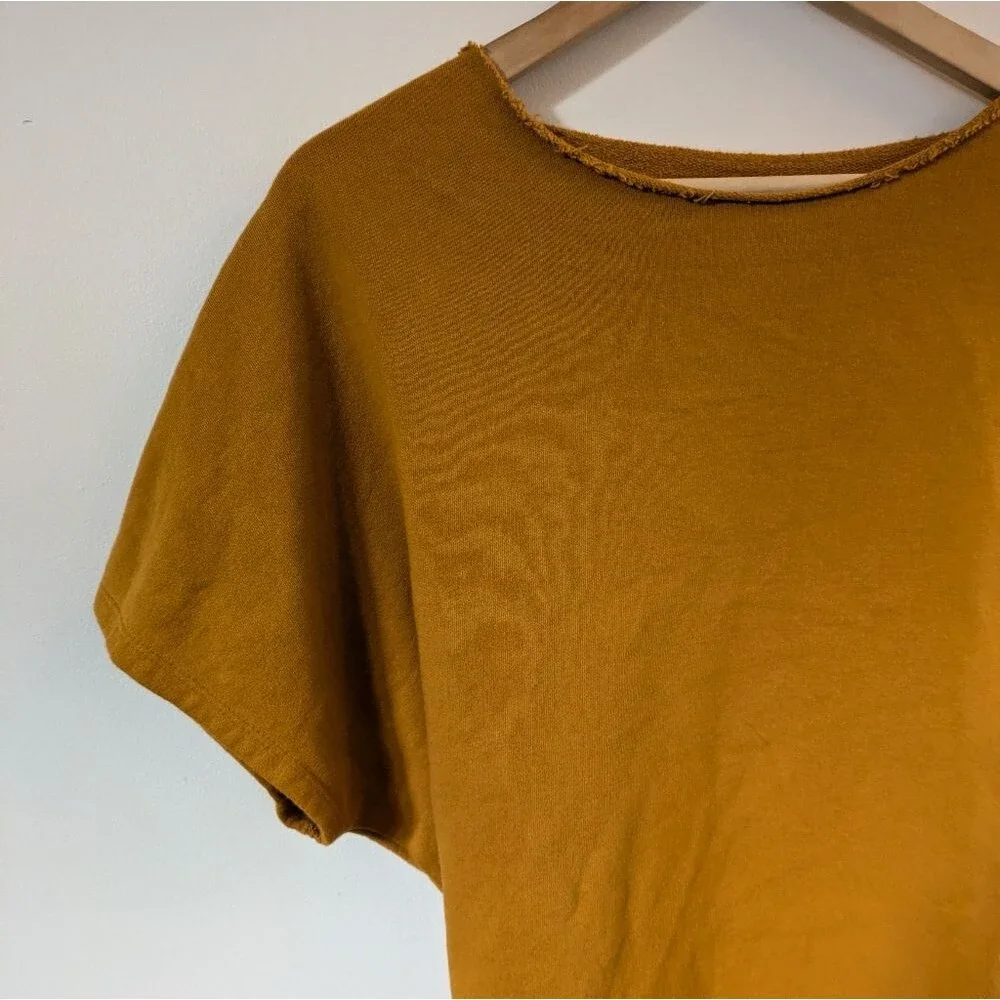 Anthropologie Tie Back Sweatshirt Tee Top Golden Mustard Yellow M Medium